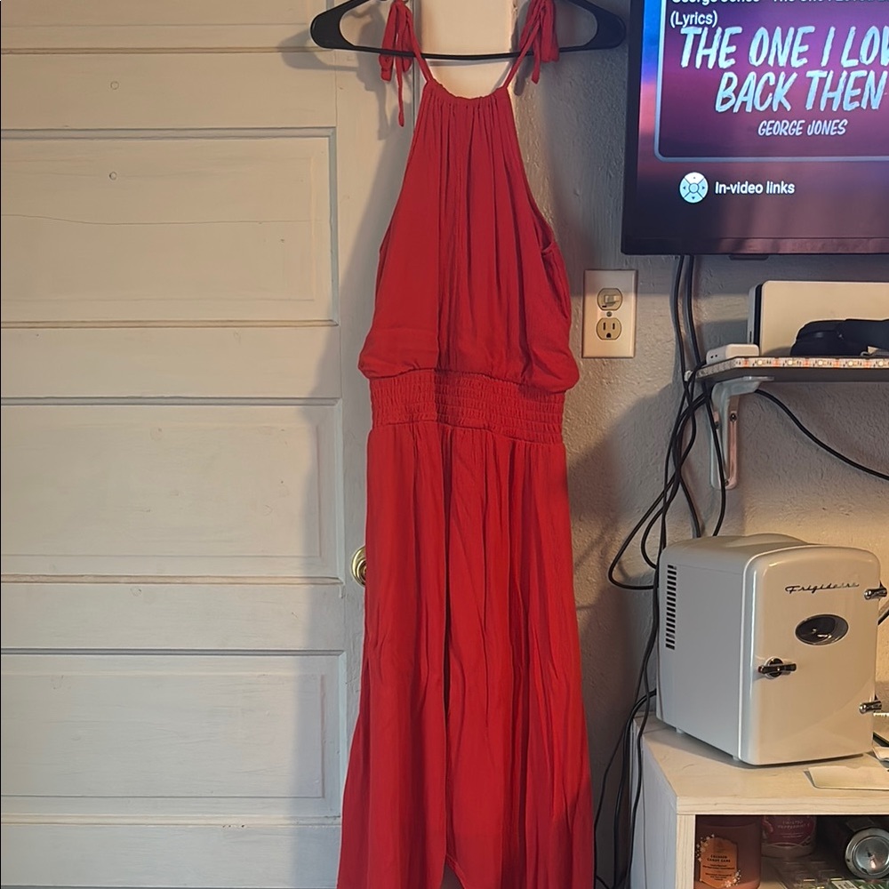 Maurices Red Asymmetrical Dress with Halter Neckline